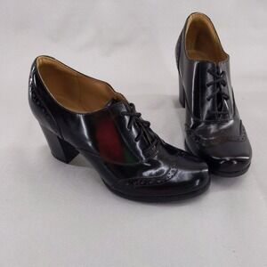 Clarks Artisan Ciera Pier Brine Oxford Heels 6.5 M Gloss Black Wingtip Lace Up